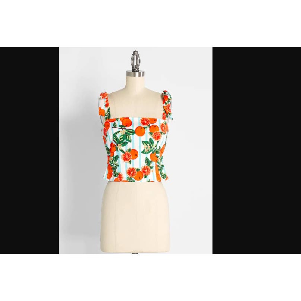 US-2 Modcloth Collectif Vitamin C Vitality Orange Retro Crop Tank Tie Shoulder